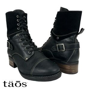 Taos Women’s US 11–11.5 Crave Combat Boots‎ Black Leather Suede Collar Portugal